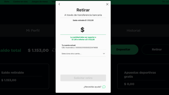 Monto a retirar Bplay