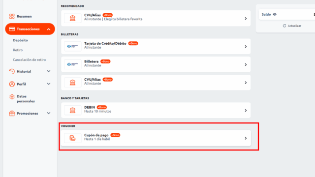 Métodos de pago betano