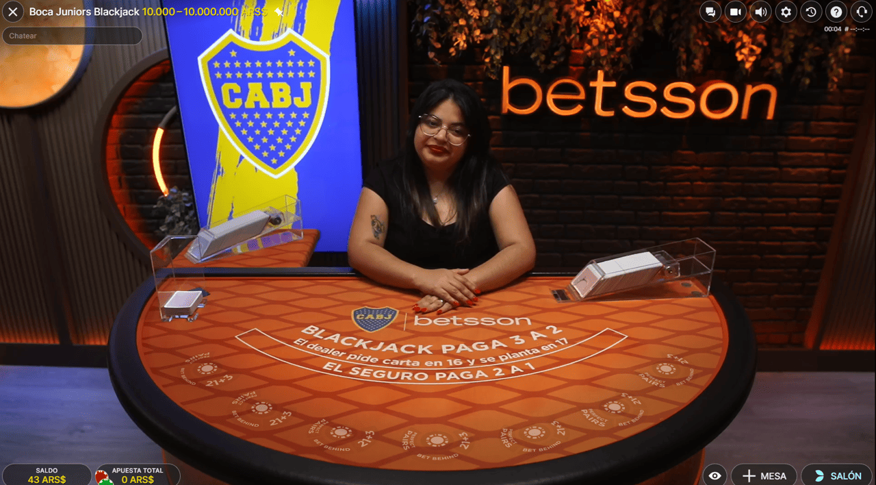 Boca Juniors Blackjack de Betsson con crupier femenino