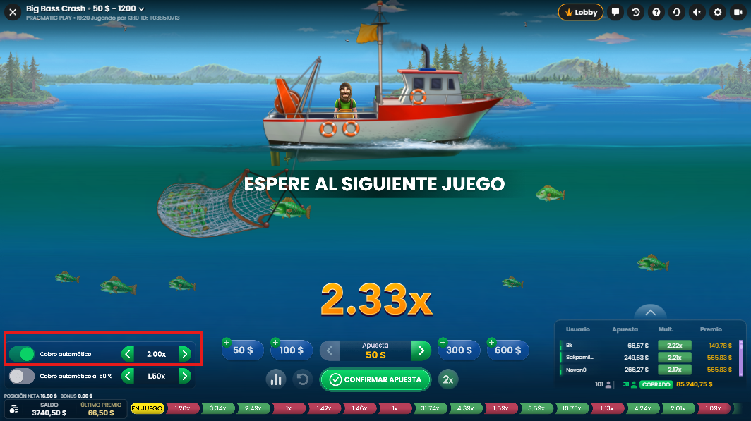 Big Bass Crash cobro automático