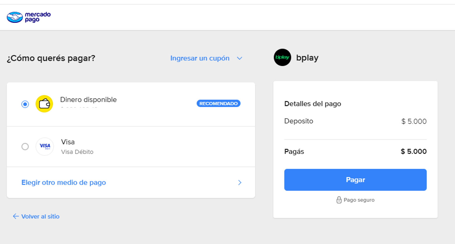 Interfaz privada de Mercado pago