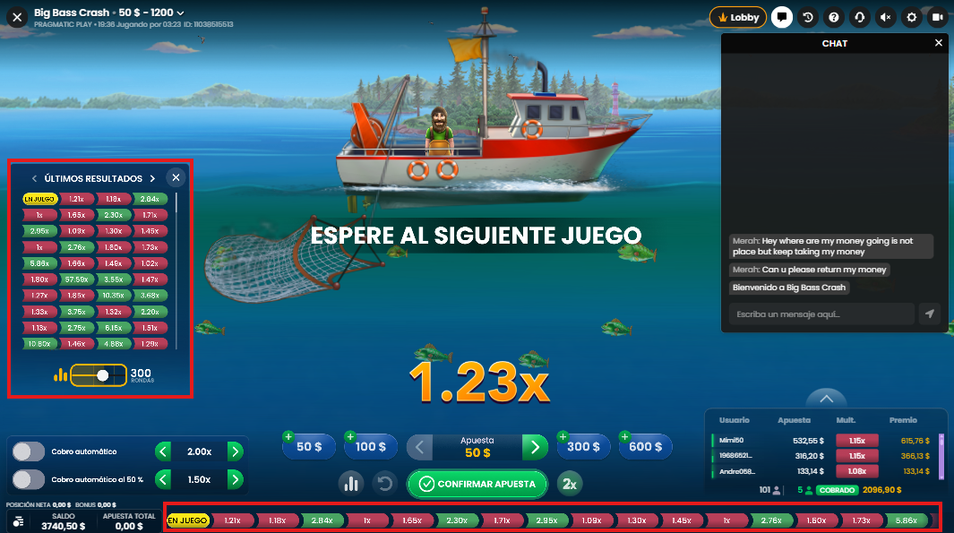 Big bass crash tabla estadística