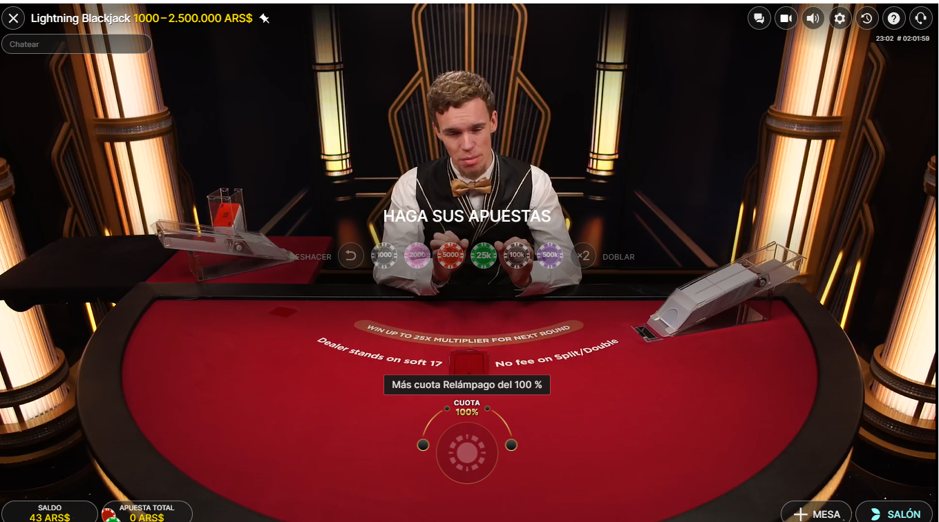 Lightning Blackjack en Betsson con crupier masculino