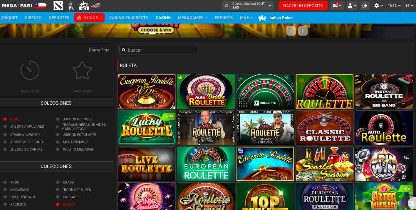Ruleta-online-Megapari-lobby