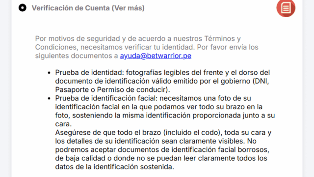 Retiro en casino online Betwarrior 2