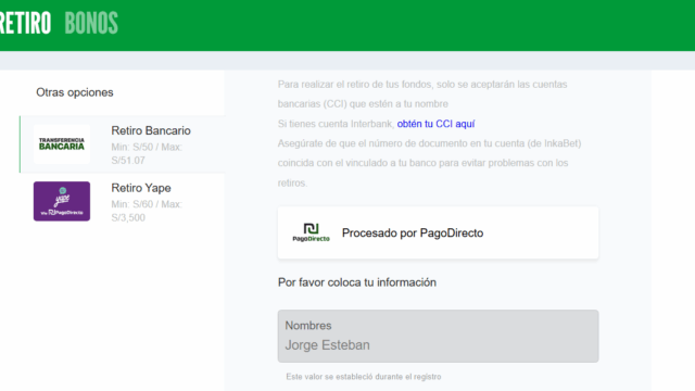 Retiro de dinero en Inkabet 1