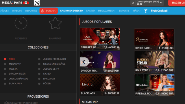 Juegos en vivo en Megapari 2