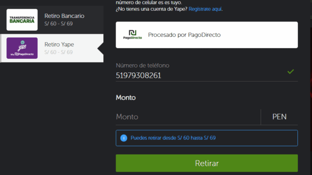 Retiro en casino online Betsafe 2