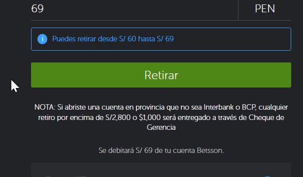 Retiro en casino online Betsafe 1