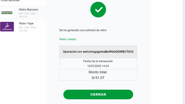 Retiro de dinero en Inkabet 3