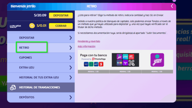 Retiro en casino online PlayUZU 4