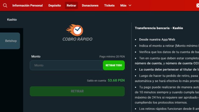 Retiro en casino online Meridianbet 6