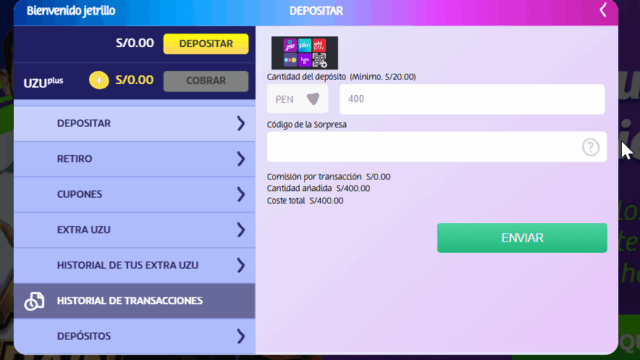 Depósito en casino online PlayUZU 3