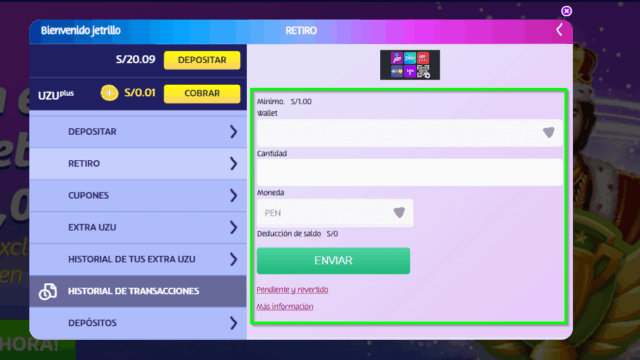 Retiro en casino online PlayUZU 3