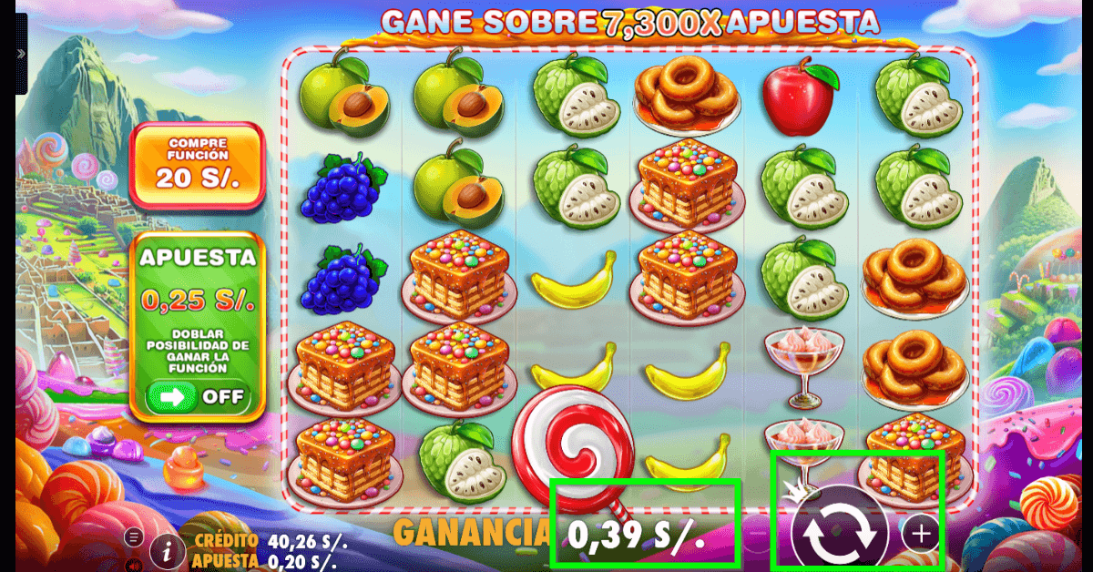 Botón de Spin en Perú Candyland