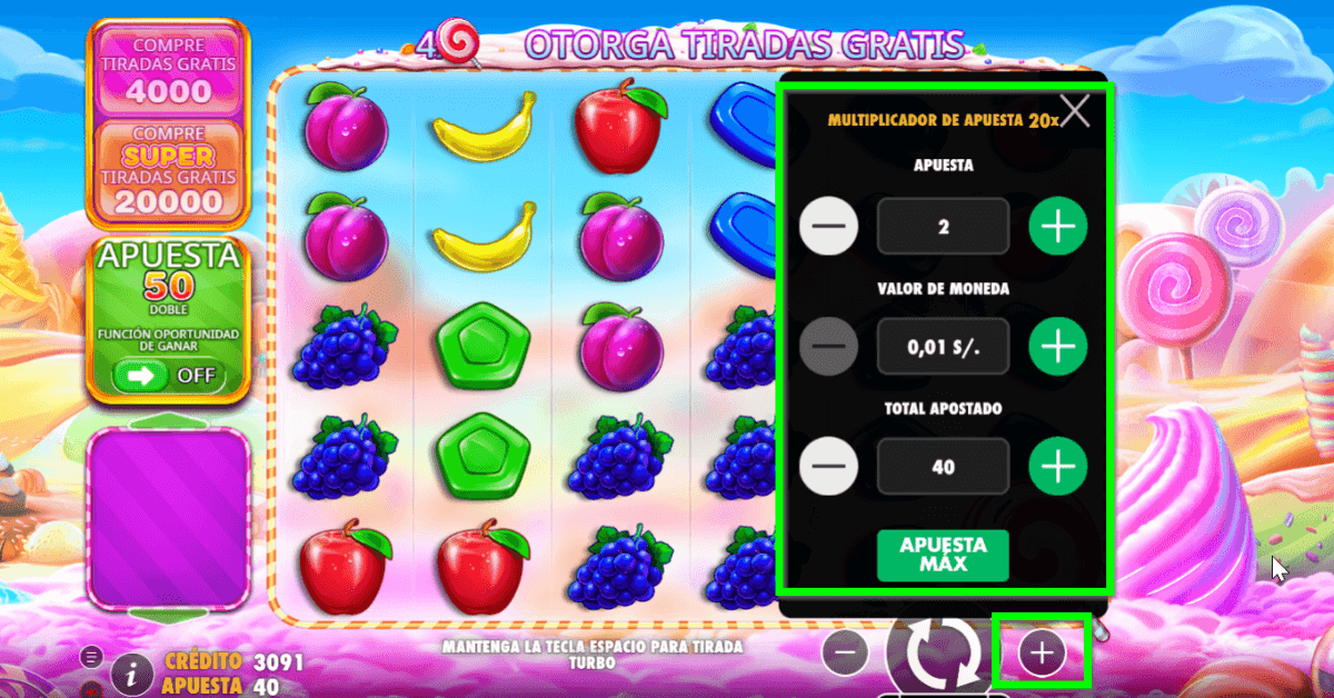 Configurar apuesta en Sweet Bonanza