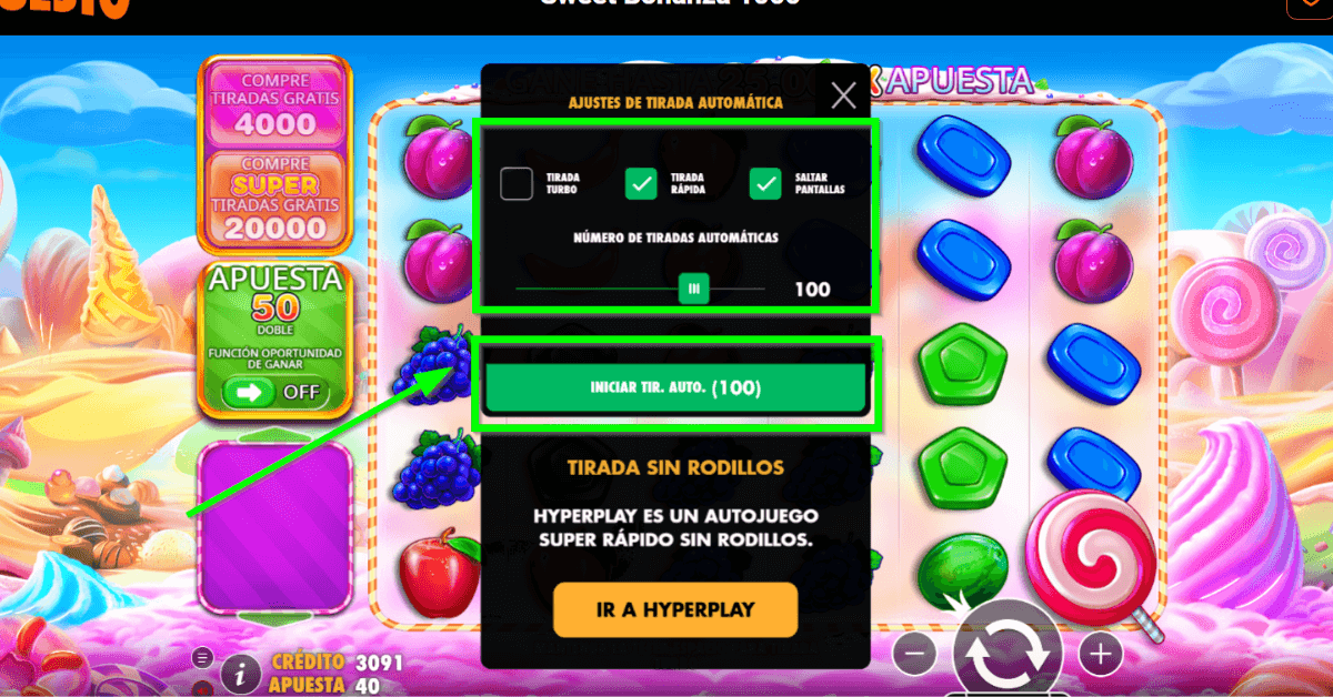 Automatizar giros en Sweet Bonanza