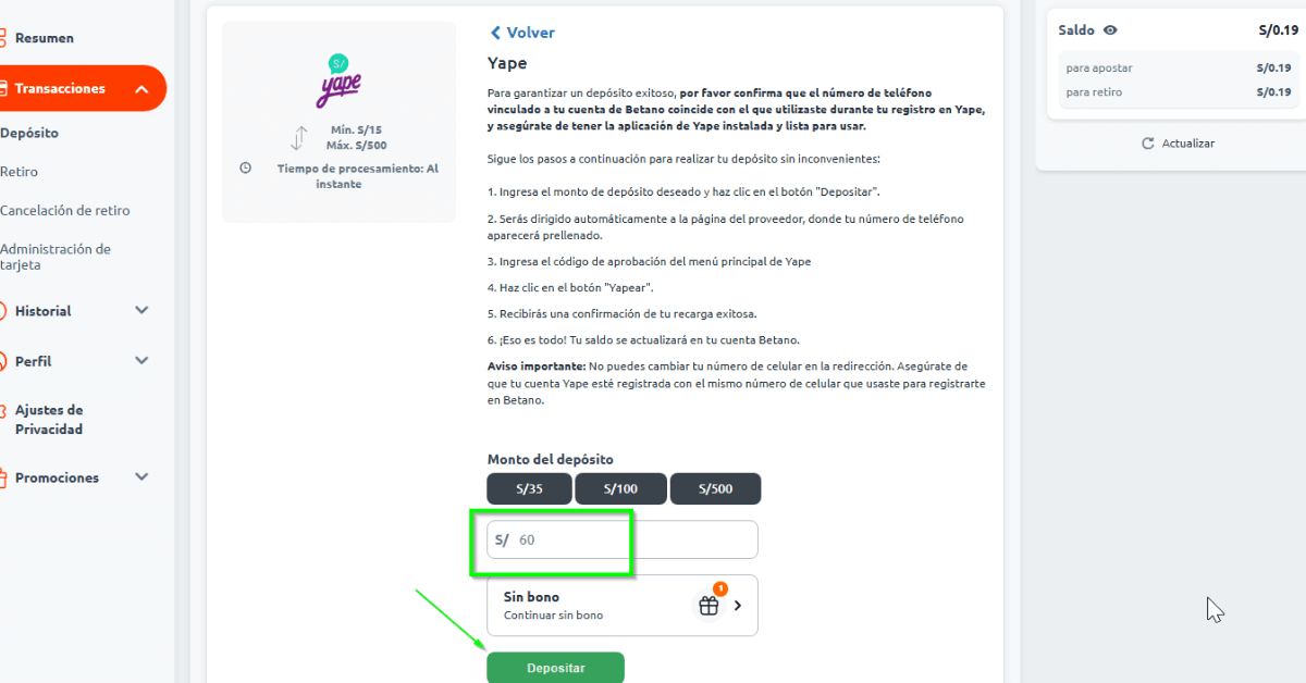 Método de pago - Elegir Yape