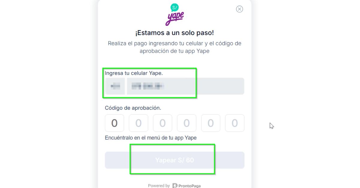 Ingresa número de Yape