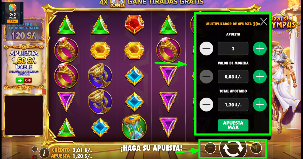 Configuración de apuesta de Gates of Olympus