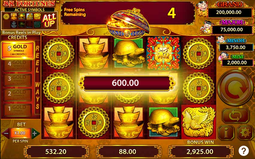 Combinación con giros gratis en 88 Fortunes