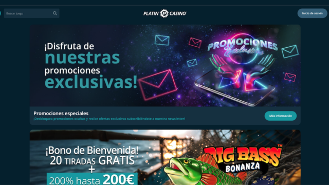 Promociones activas de Platin Casino durante la reseña con bono de bienvenida