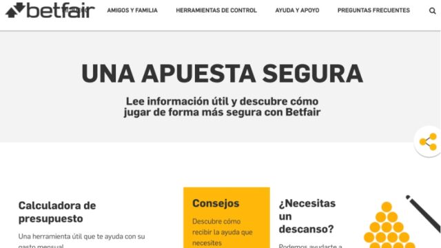 Mensaje de Betfair sobre juego responsable y opciones de autoexclusión
