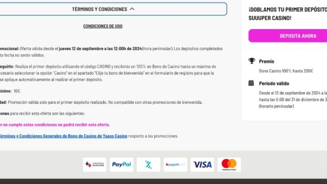 Como hacer un Depósito en Yaass Casino