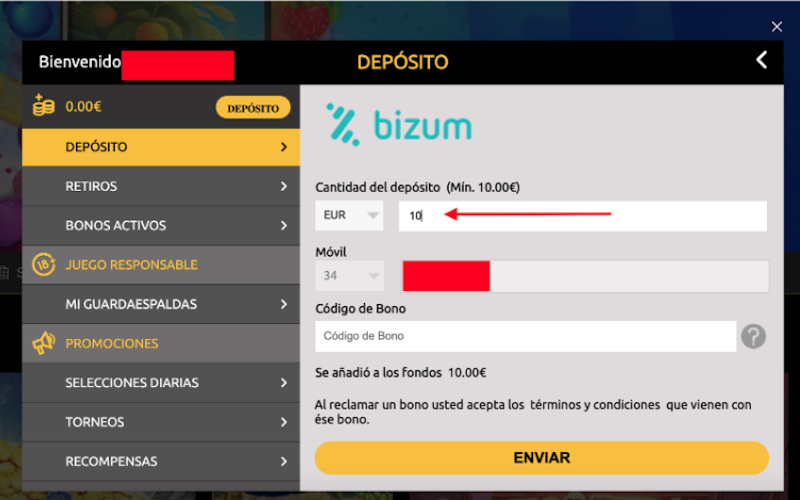 Paso 3 – Introduce la cantidad de dinero que quieres depositar