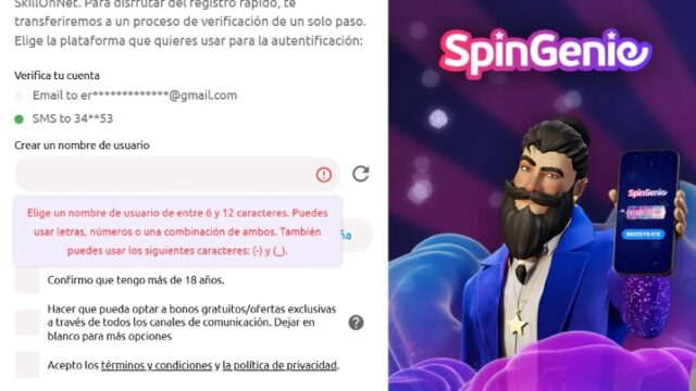 Proceso de registro y verificación en Spingenie Casino