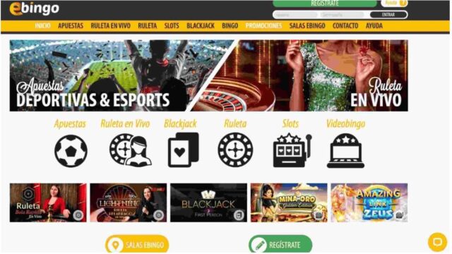 Categorías de juegos disponibles en eBingo como videobingo, ruleta y blackjack