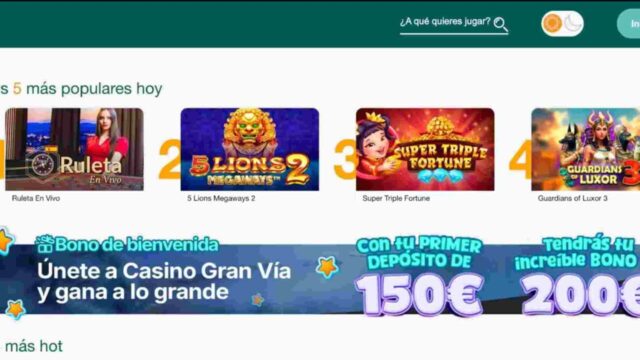 Tragaperras populares del día y bono de bienvenida en Casino Gran Vía