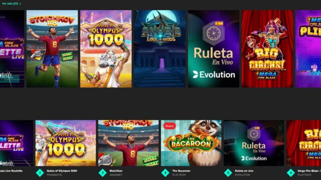 Juegos destacados y top del casino VERSUS con tragaperras, ruleta y blackjack online