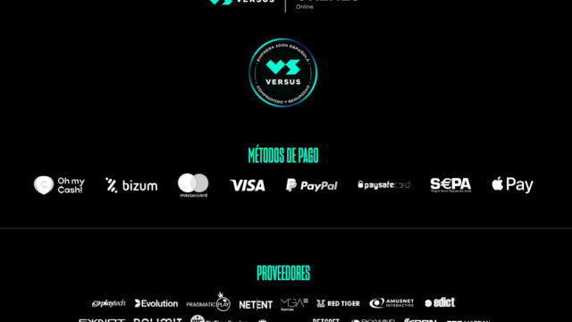 Métodos de pago y proveedores de juegos en VERSUS casino online