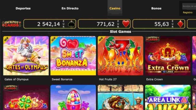 Cuadrícula de tragaperras con jackpot y botes destacados en Efbet Casino