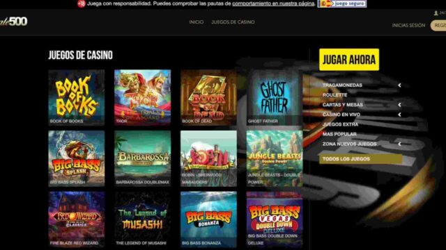Cuadrícula de juegos de casino disponibles en Royale500 Leyenda: Selección de juegos de casino en Royale500.