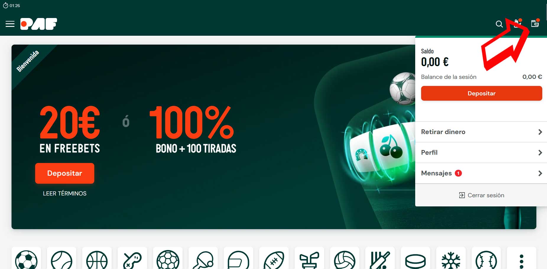 Accediendo al cajero del casino para depositar con MasterCard