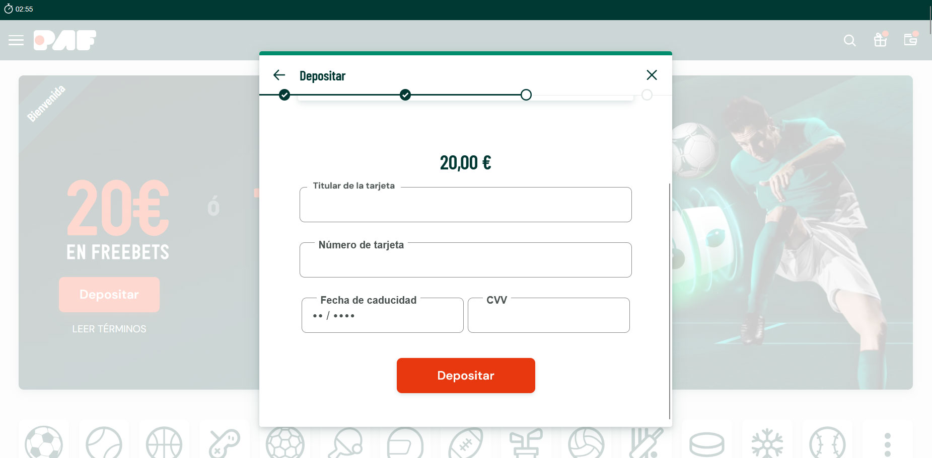 Completando los datos de mi tarjeta MasterCard en el proceso de depósito en el casino.