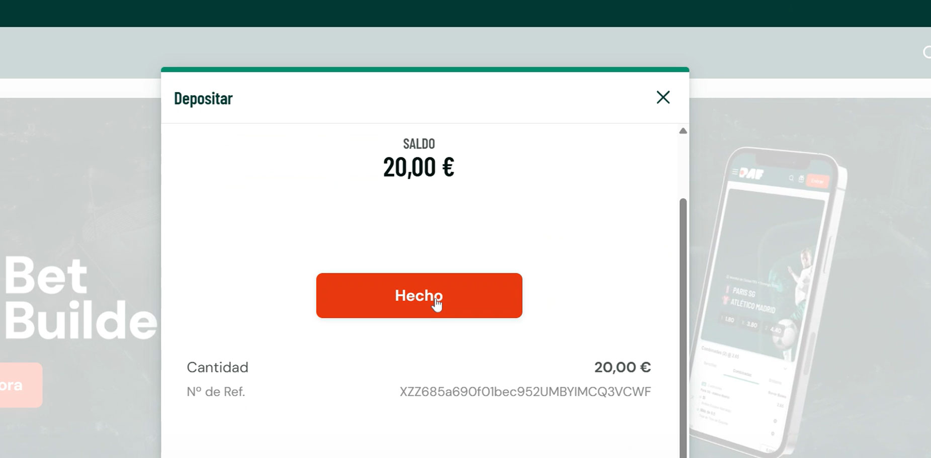 Confirmación de depósito con MasterCard.