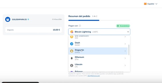 Seleccionar Dogecoin como criptomoneda para depositar en casino online