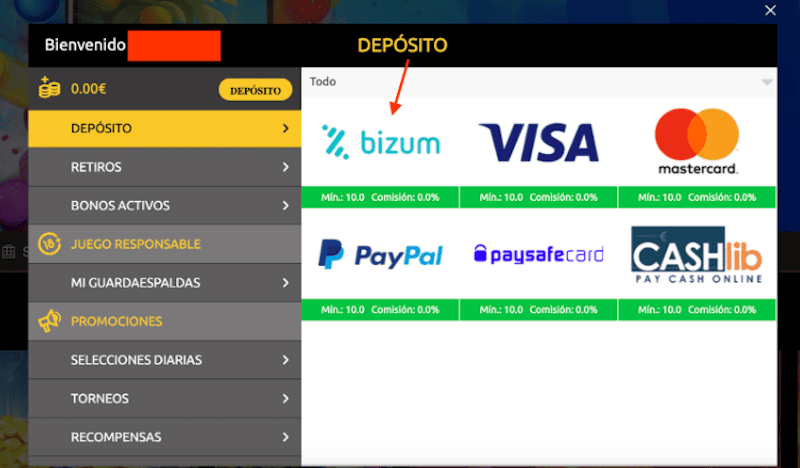 Pasarela de pago con Bizum en Mega Casino
