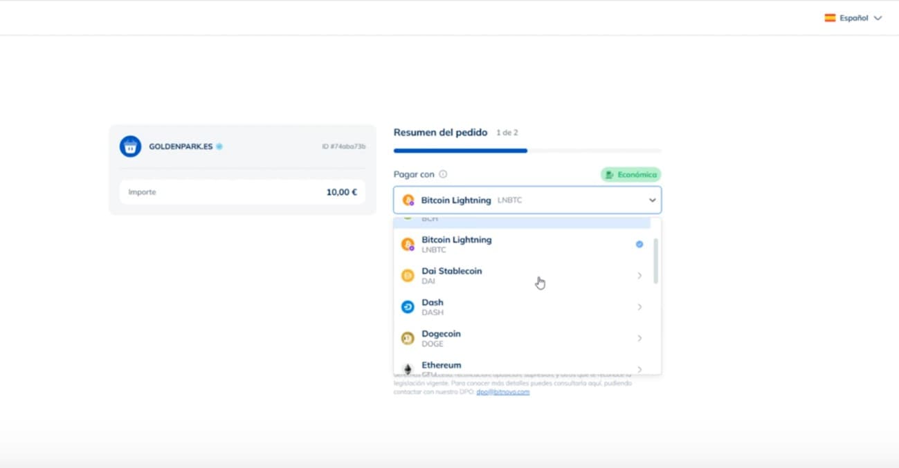 Paso 4. Indicar la Ethereum como critpomoneda elegida