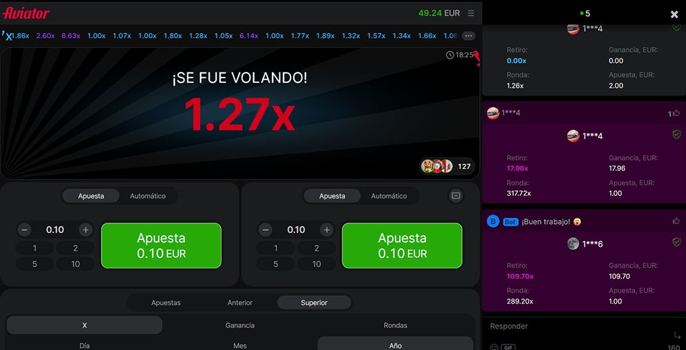 Chat en vivo en el juego crash Aviator