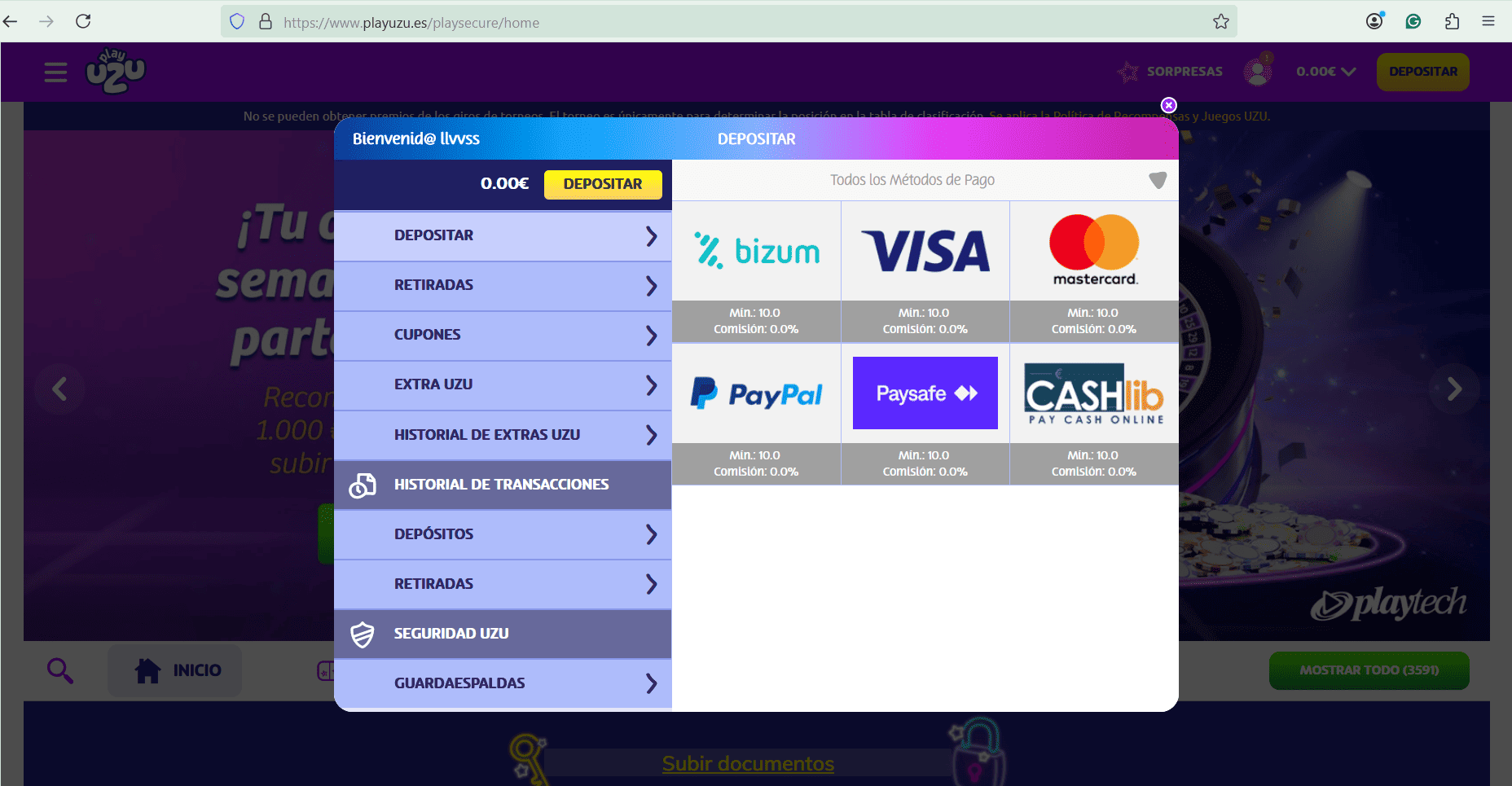 Pasarela de pagos disponible en PlayUZU casino online
