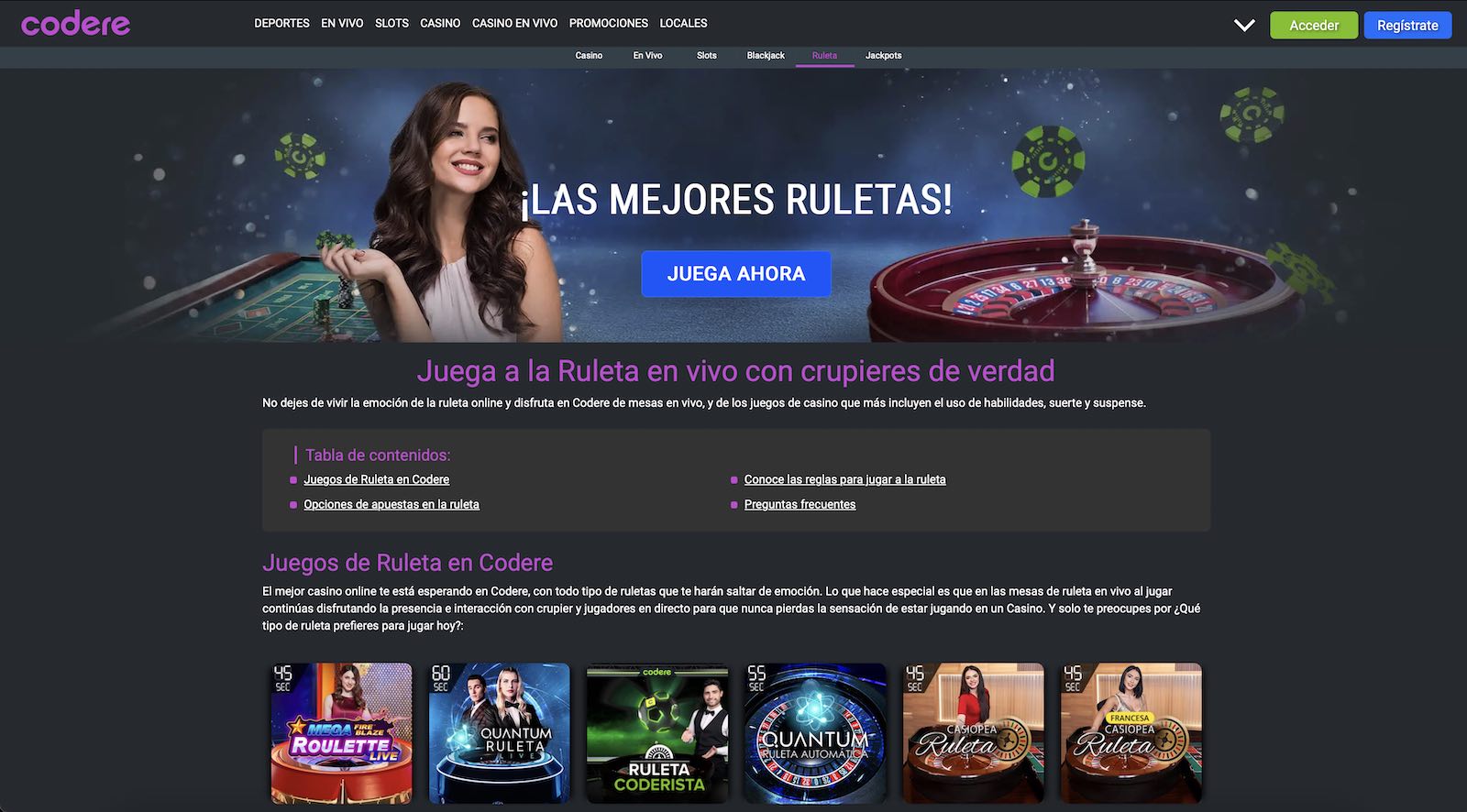Ruleta en vivo na Codere