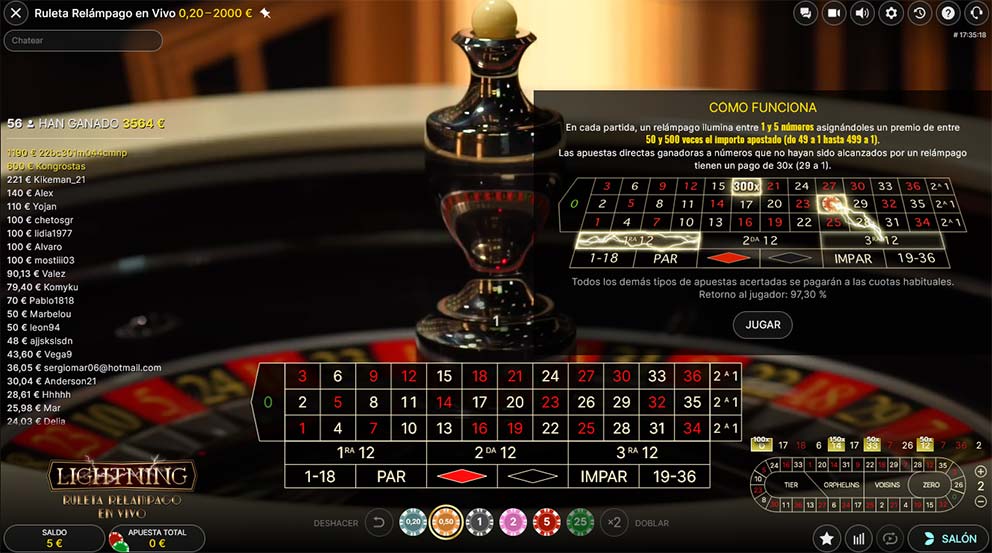 Colocando las fichas de apuesta en la Ruleta Relámpago en vivo