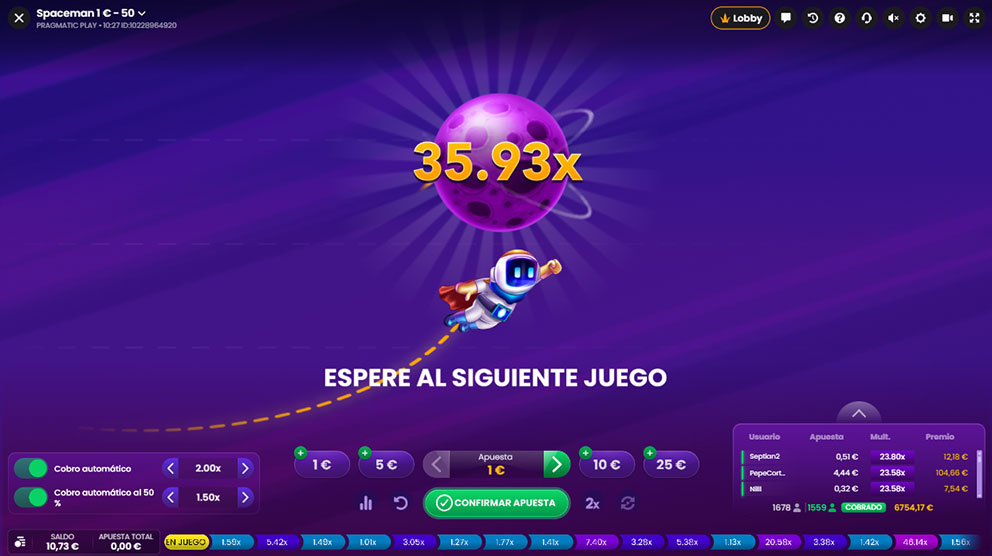 Configuración de apuesta Spaceman
