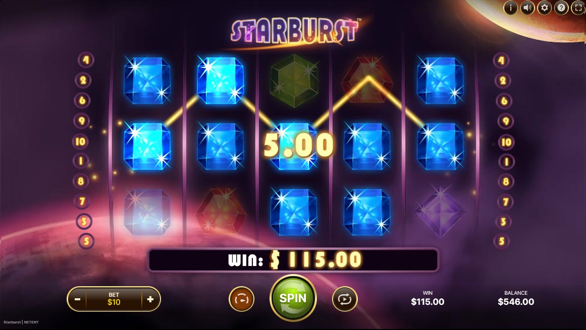 Combinación ganadora en Starburst