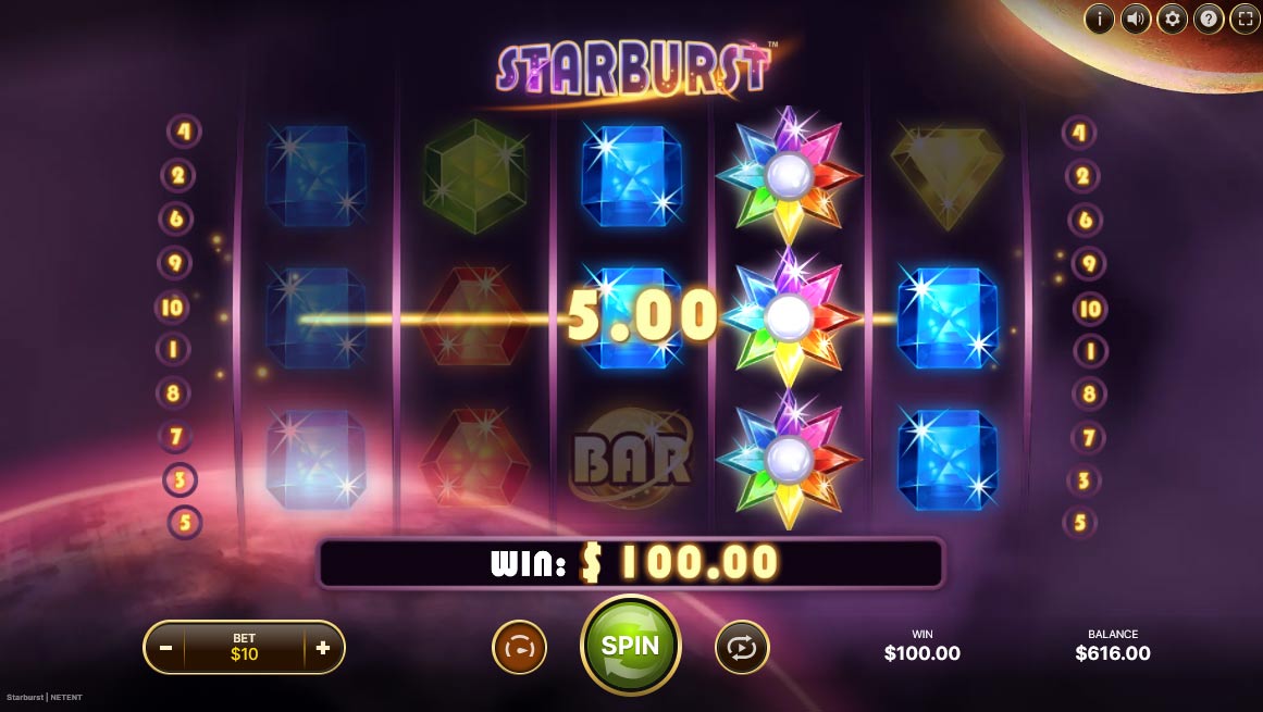 Ganando de izquierda a derecha en Starburst