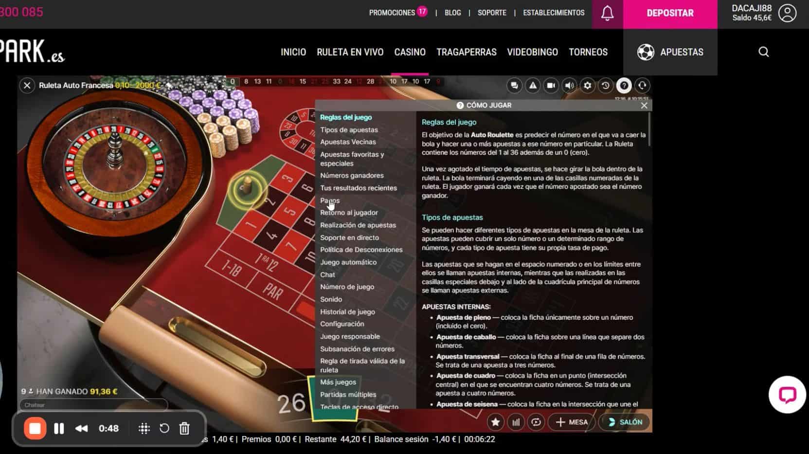 Reglas de juego de la Ruleta Automática en GoldenPark como ejemplo de cómo jugar a este tipo de ruleta